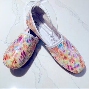 MARC Sz 41 Pastel Metallic Snake Skin  Leather Upper Rubber Sole Slip On Flats